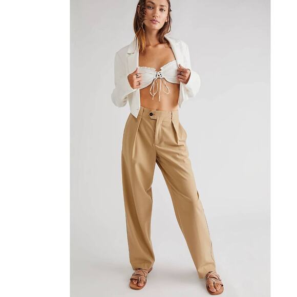 New Free People CLOSED Mawson Khaki Mid-Rise Pleated Trousers $330 SIZE 30 - Picture 1 of 8